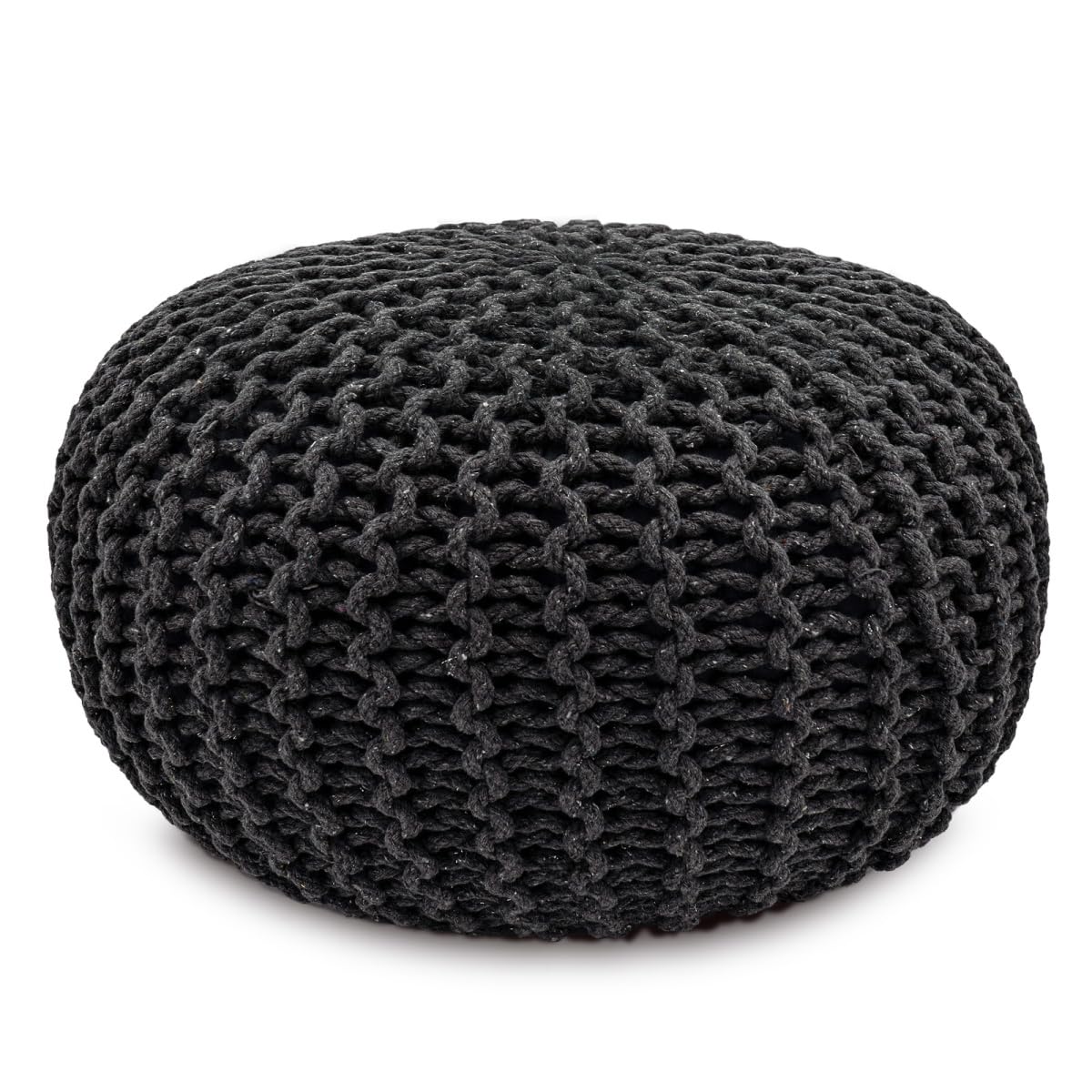 Strickhocker Pouf Ø45 oder 55cm Bodenkissen Sitzpouf XXL Baumwolle nachhaltig Größe ø 45 cm, Farbe beige
