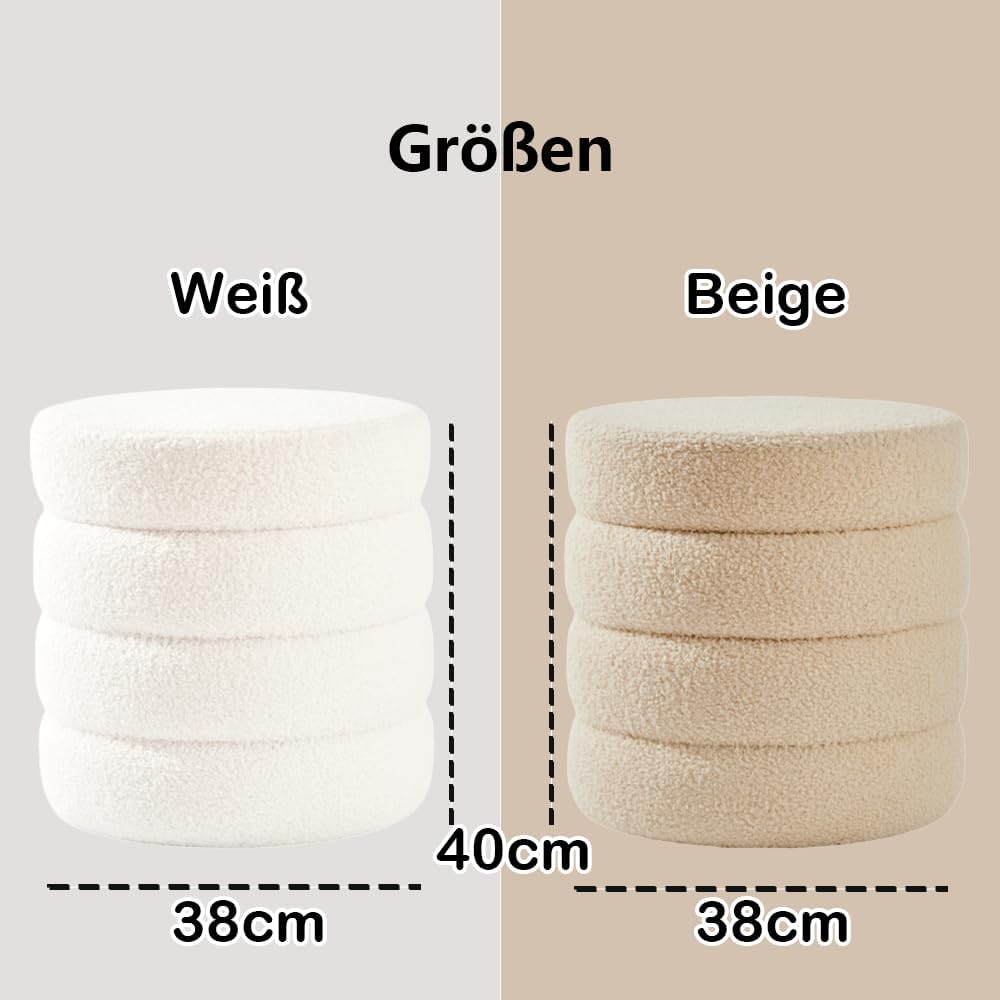 Zedelmaier Runder Teddy Hocker mit Stauraum - Sitzhocker, Schminktisch & Aufbewahrungshocker für Wohnzimmer, Schlafzimmer & Kinderzimmer (Beige)