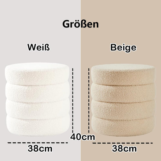 Zedelmaier Runder Teddy Hocker mit Stauraum - Sitzhocker, Schminktisch & Aufbewahrungshocker für Wohnzimmer, Schlafzimmer & Kinderzimmer (Beige)