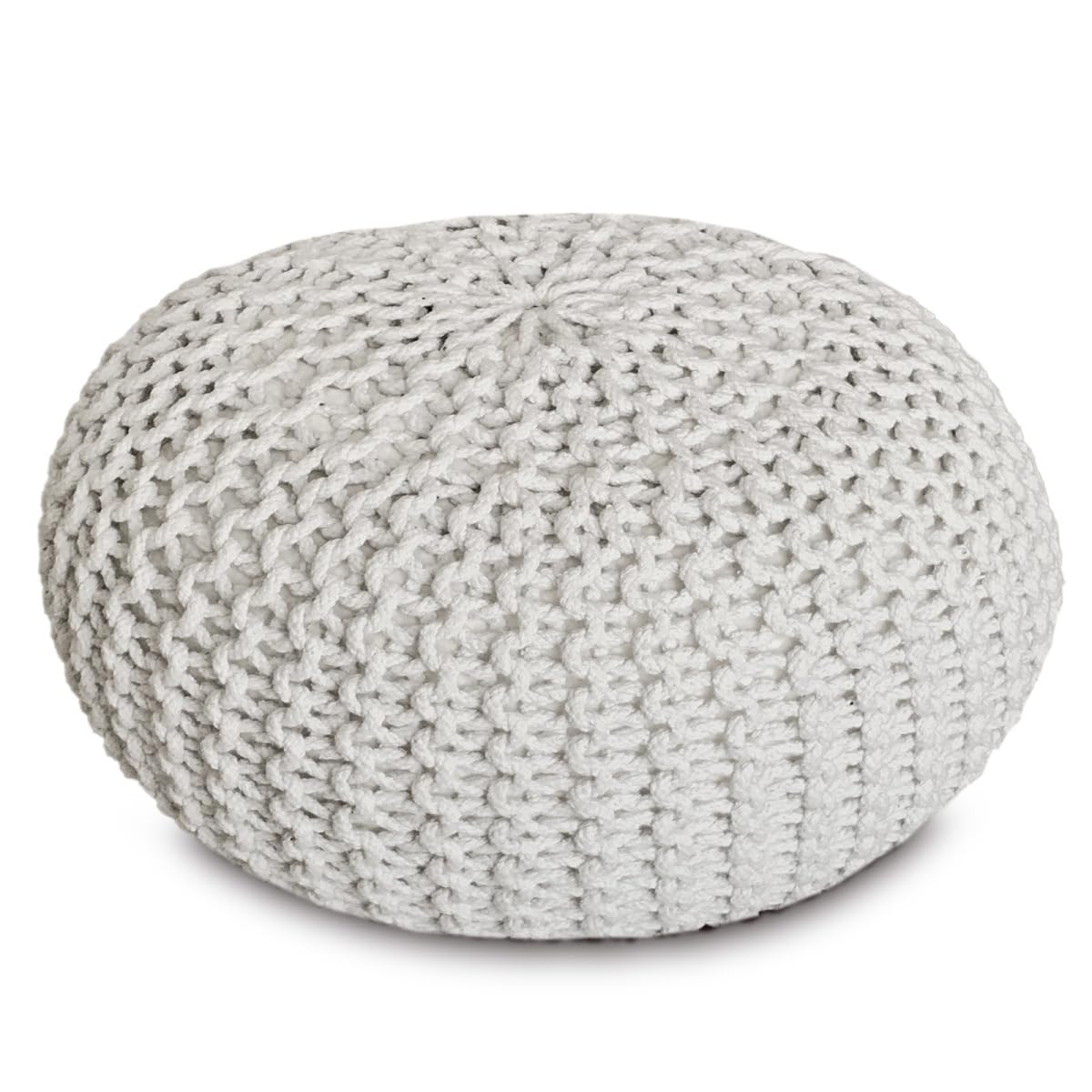 Strickhocker Pouf Ø45 oder 55cm Bodenkissen Sitzpouf XXL Baumwolle nachhaltig Größe ø 45 cm, Farbe beige