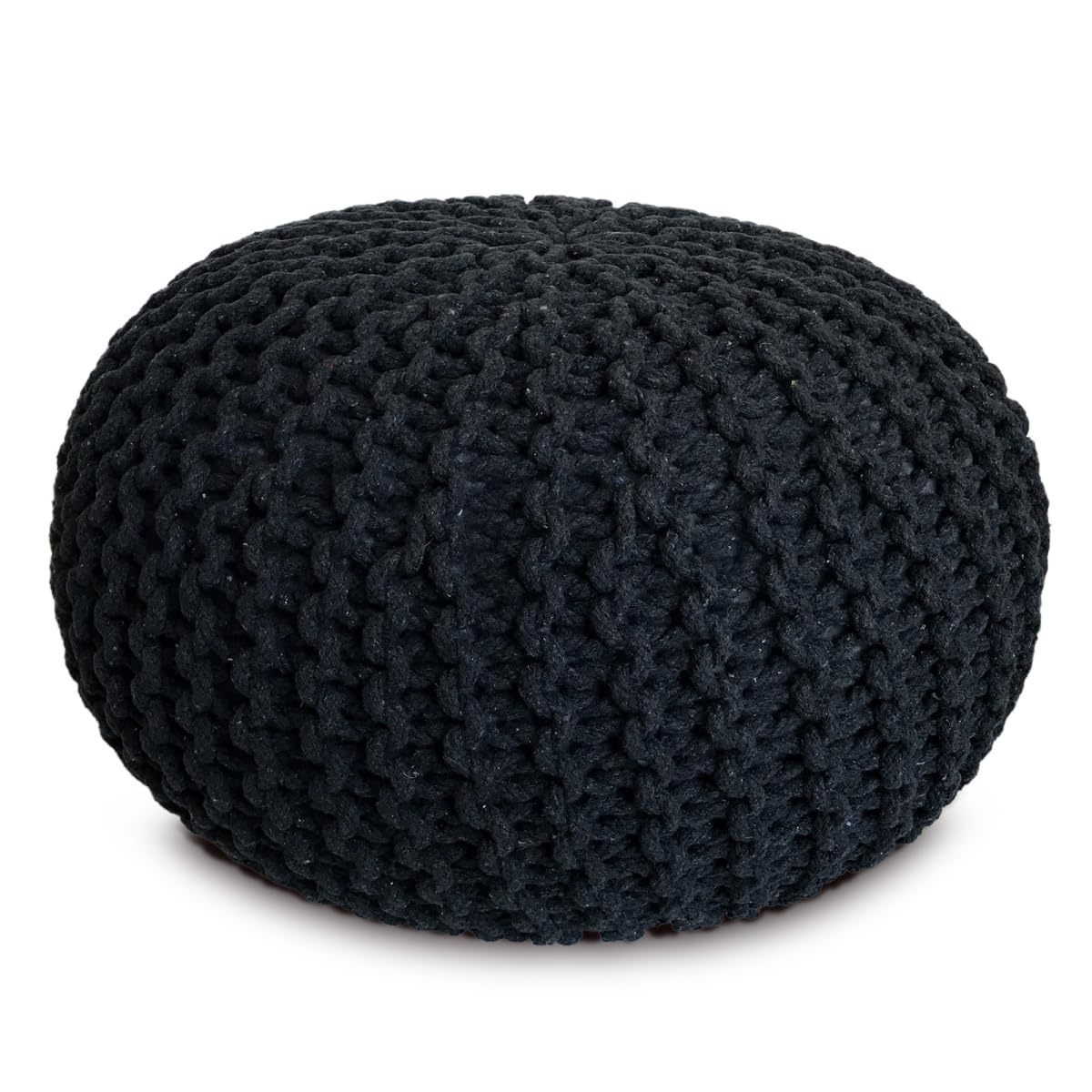 Strickhocker Pouf Ø45 oder 55cm Bodenkissen Sitzpouf XXL Baumwolle nachhaltig Größe ø 45 cm, Farbe beige