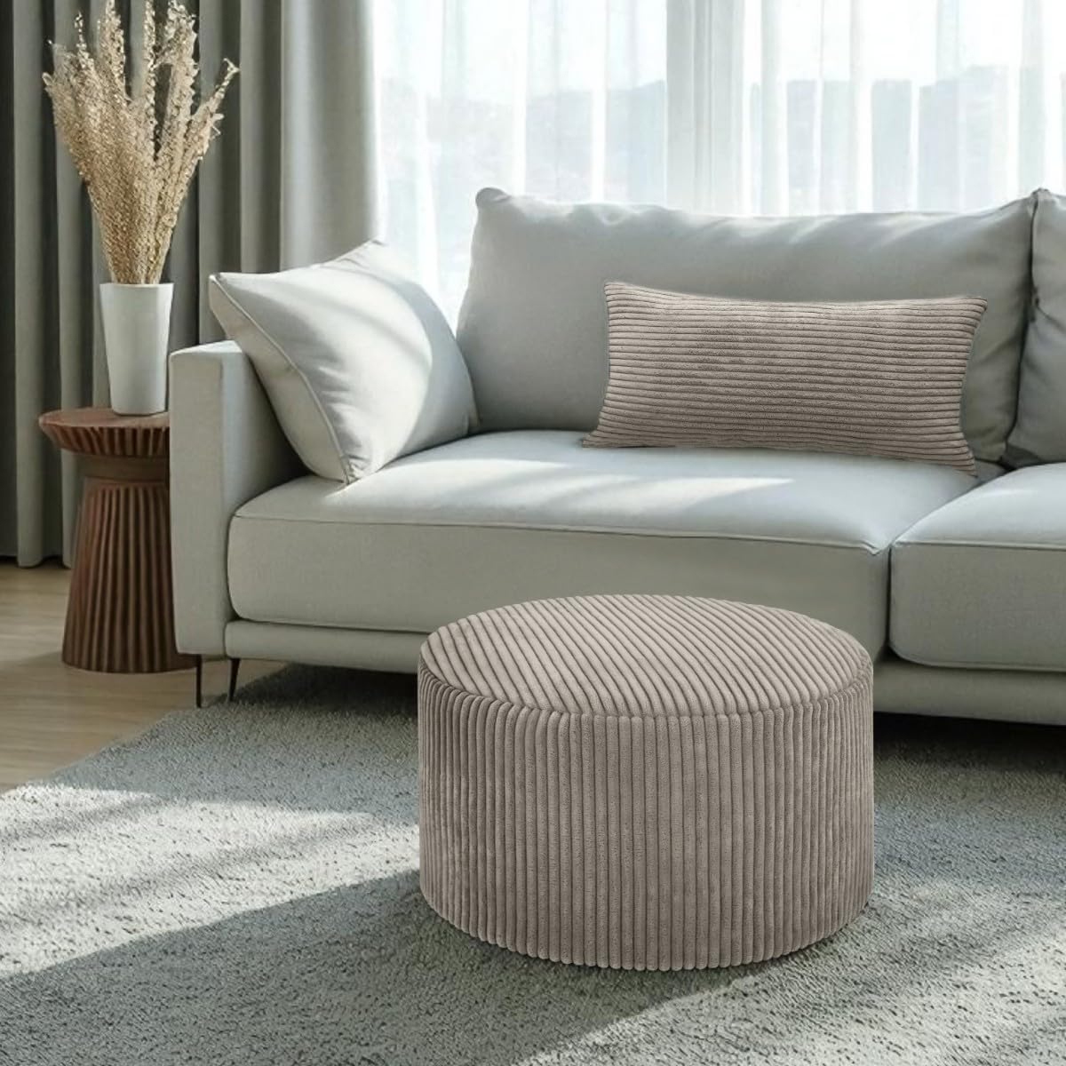 Runde Sitzpouf 45x25 cm weich modern Fußhocker Sitzhocker gepolstert rutschfest für Wohnzimmer Schlafzimmer Kinderzimmer Made in Polen