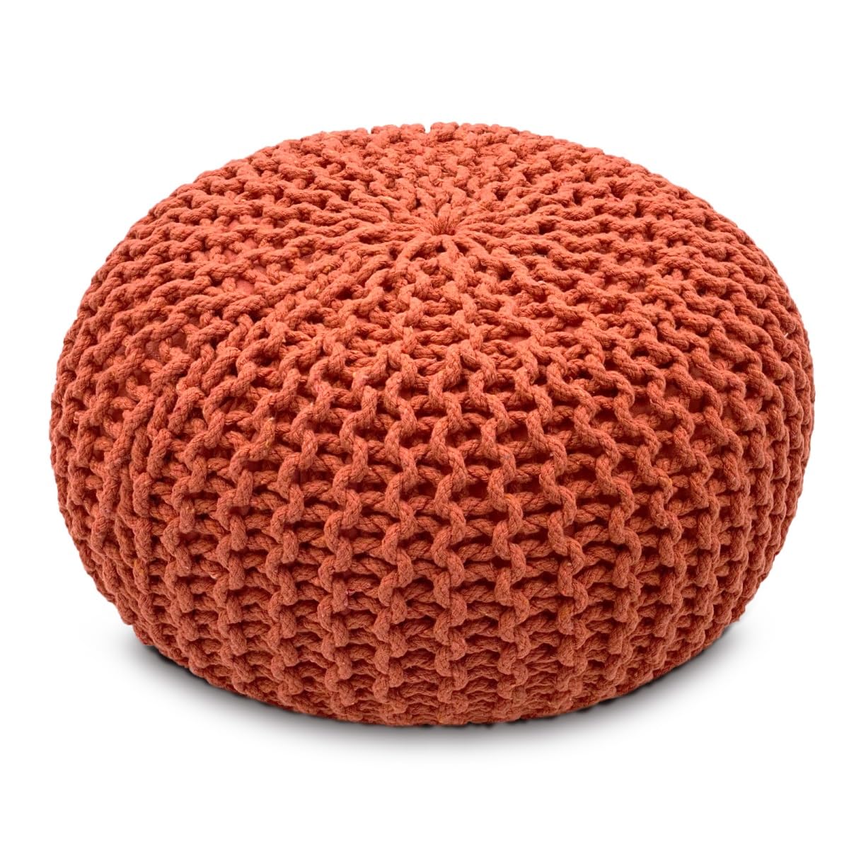 Strickhocker Pouf Ø45 oder 55cm Bodenkissen Sitzpouf XXL Baumwolle nachhaltig Größe ø 45 cm, Farbe beige