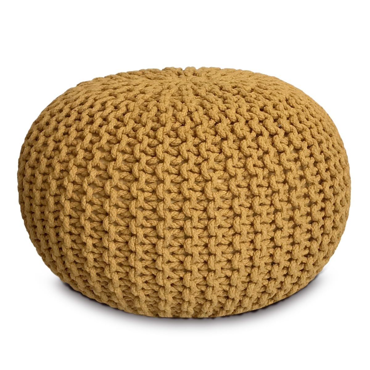 Strickhocker Pouf Ø45 oder 55cm Bodenkissen Sitzpouf XXL Baumwolle nachhaltig Größe ø 45 cm, Farbe beige