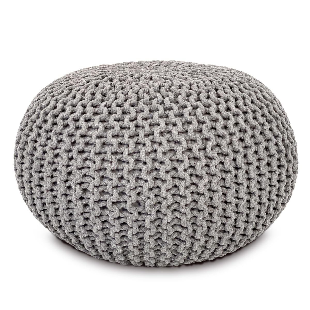 Strickhocker Pouf Ø45 oder 55cm Bodenkissen Sitzpouf XXL Baumwolle nachhaltig Größe ø 45 cm, Farbe beige