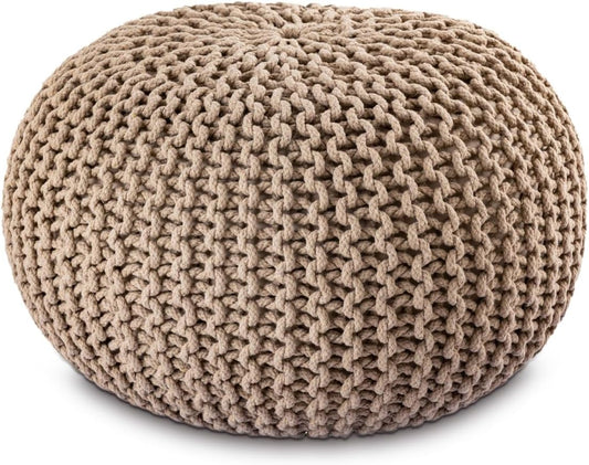 Strickhocker Pouf Ø45 oder 55cm Bodenkissen Sitzpouf XXL Baumwolle nachhaltig Größe ø 45 cm, Farbe beige