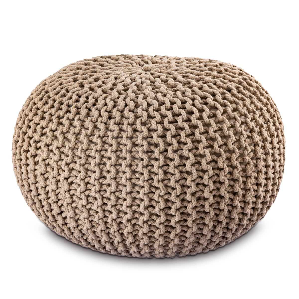 Strickhocker Pouf Ø45 oder 55cm Bodenkissen Sitzpouf XXL Baumwolle nachhaltig Größe ø 45 cm, Farbe beige