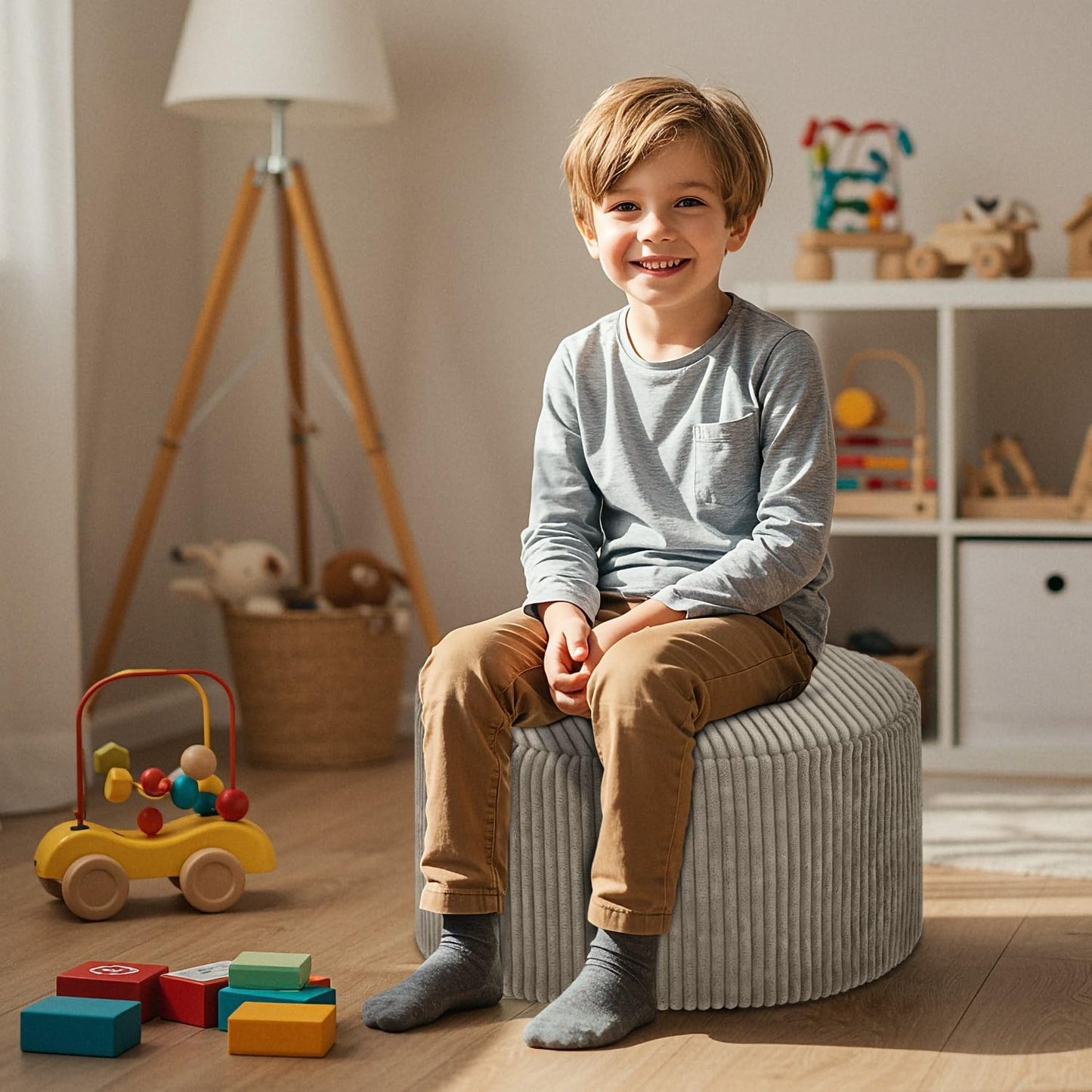 Runde Sitzpouf 45x25 cm weich modern Fußhocker Sitzhocker gepolstert rutschfest für Wohnzimmer Schlafzimmer Kinderzimmer Made in Polen