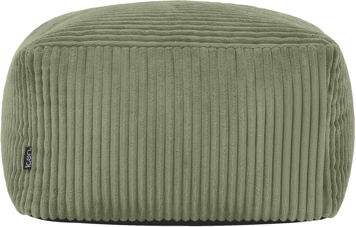 Icon Amara Hocker, Salbeigrün, Flauschiger Cord Stoff, Sitzsack Cord, Sitzpuff, Pouf Hocker mit Füllung, Fußhocker für das Wohnzimmer, Deko Wohnzimmer