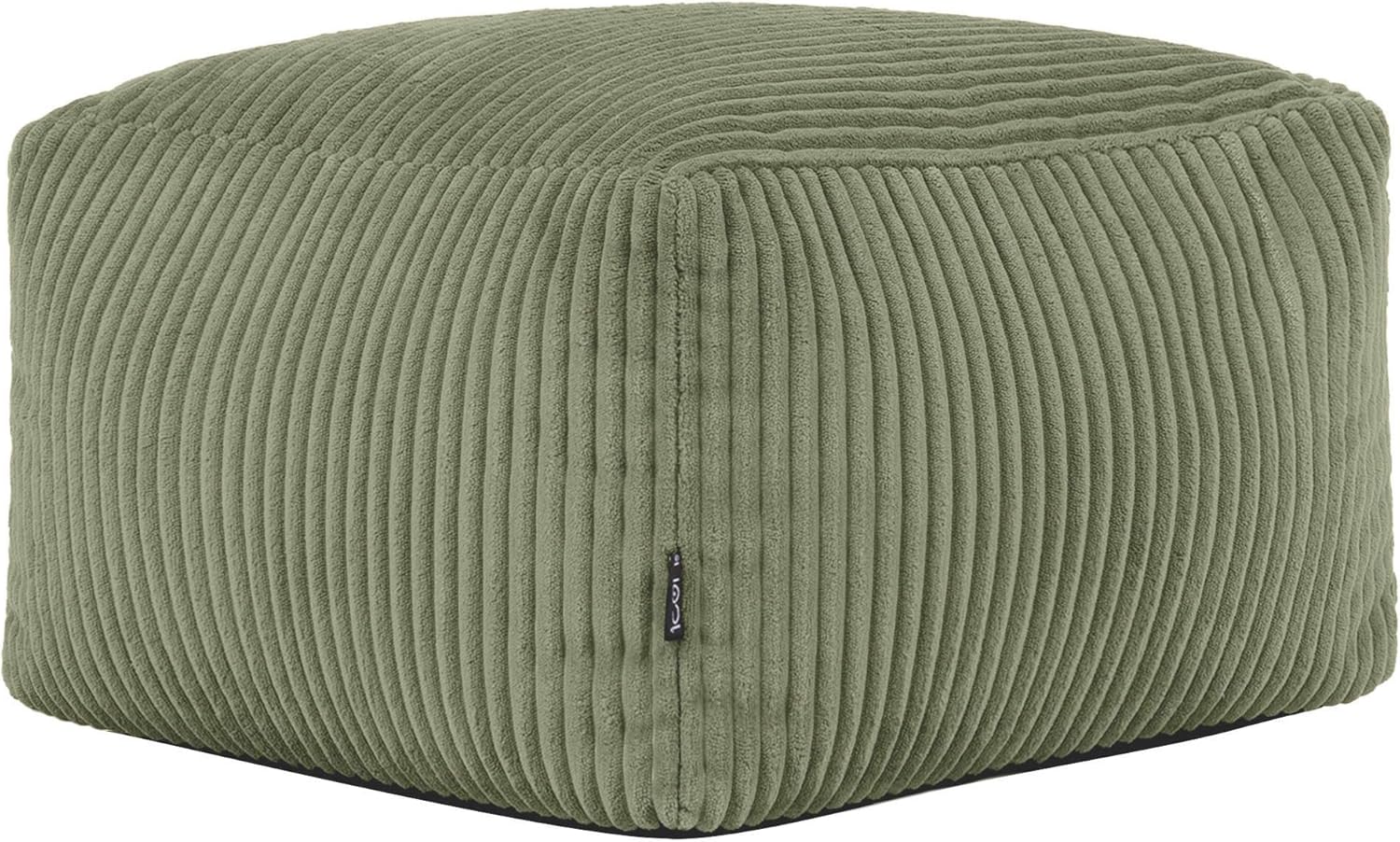Icon Amara Hocker, Salbeigrün, Flauschiger Cord Stoff, Sitzsack Cord, Sitzpuff, Pouf Hocker mit Füllung, Fußhocker für das Wohnzimmer, Deko Wohnzimmer